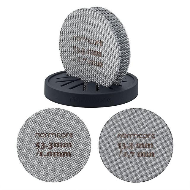 Normcore 2 Packs 53.3mm Puck Screen with Stand - Reusable Contact Shower Screen with Silicone Holder - 1.7mm / 1.0mm Thickness 150μm Mesh - Compatible with Espresso Machine 54mm Portafilter Basket