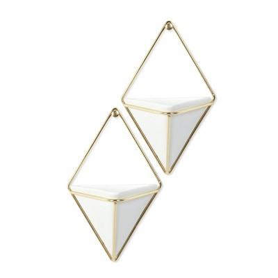 Set of 2 Small Trigg Display Wall Planters White/Brass - Umbra