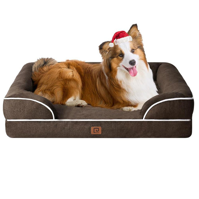 EHEYCIGA Orthopedic Dog Beds for Large Dogs, Waterproof Memory Foam Large Dog Bed with Sides, Non-Slip Bottom and Egg-Crate Foam Pet Couch Bed with Washable Removable Cover, Brown