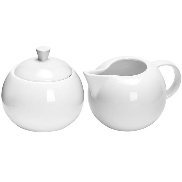 Sizikato Pure White Porcelain Sugar and Creamer Set, 14 Oz Salt Bowl with Lid and 10 Oz Creamer Pitcher
