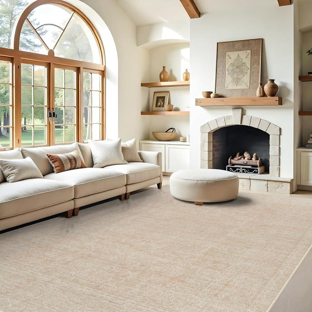 RUUGME 9x12 Washable Area Rugs - Large Boho Rugs for Living Room Stain Resistant Carpet Vintage Tribal Rugs for Bedroom Kitchen with Non Slip Backing Decor Floor Decoration Mat 9x12 Beige Yellow