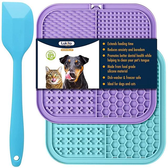 Feeding Mat for Dogs & Cats 2 Pack, Slow Feeder & Non-Slip Design, Pet Calming Dog Treat Mat Anxiety Relief Dog Cat Training, Perfect for Yogurt, Peanut Butter