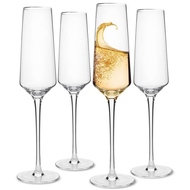 Classy Champagne Flutes - Hand Blown Crystal Champagne Glasses - Set of 4 Elegant Flutes, 100% Lead Free Premium Crystal - Gift for Wedding, Anniversary, Christmas - 8oz, Clear