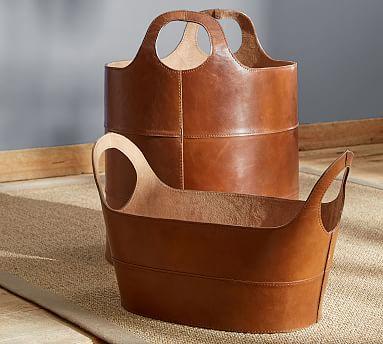 Hayes Leather Storage Baskets - Low Oval