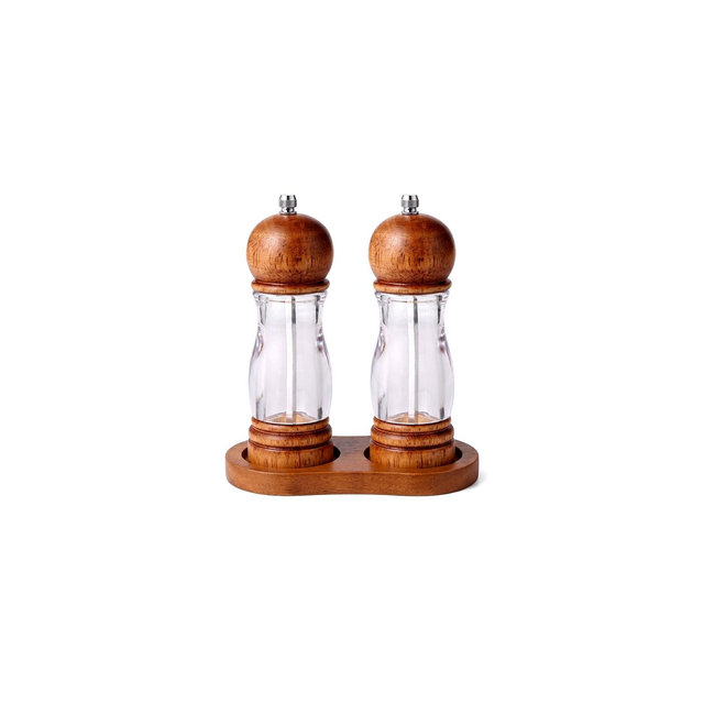 Zeus & Ruta 2-Pack Spice Grinder Mills with Wood Top, Clear Acrylic Pepper and Salt Grinders