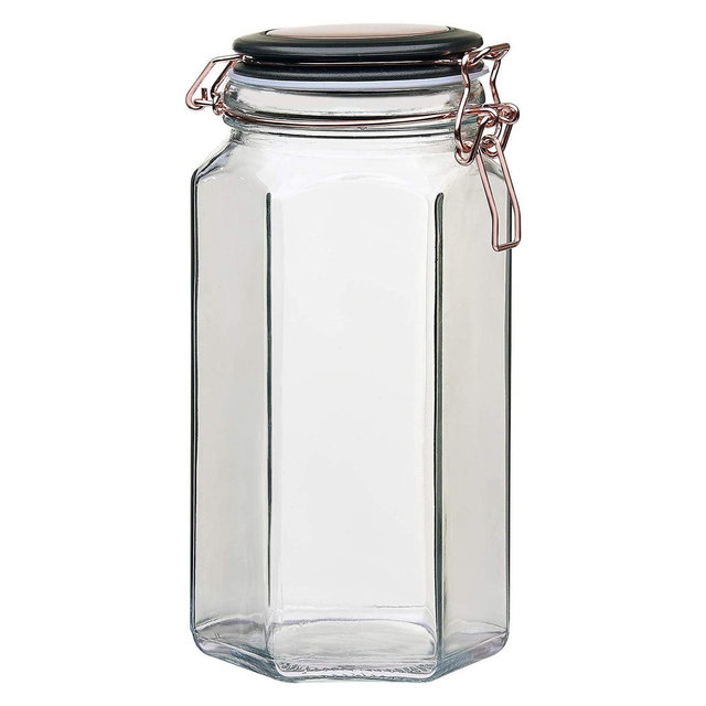 Amici Home Adler Collection Food Safe Hermetic Preserving Glass Canister With Lid & Clippers,Large 52 Oz, Clear Black Copper
