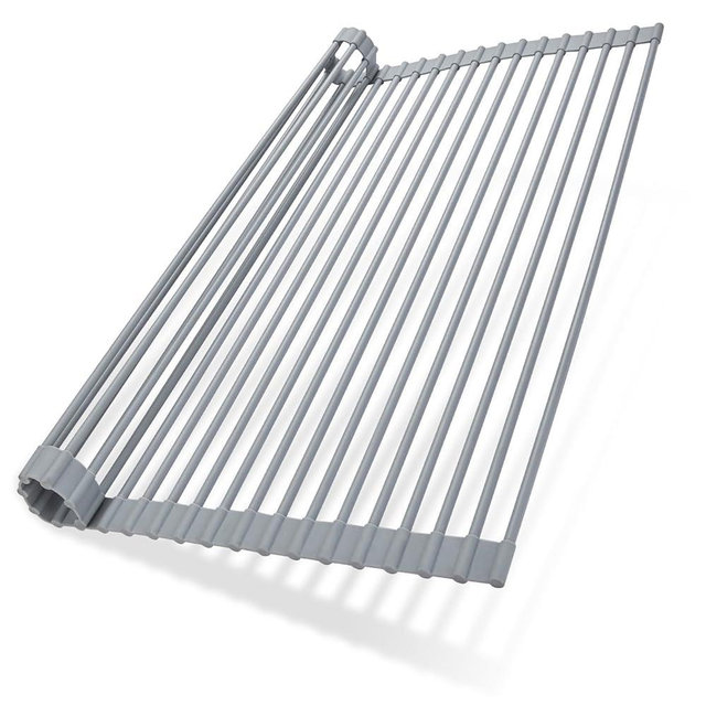 Ohuhu Dish Drying Rack Over The Sink, Roll Up Sink Rack 20.5" W x 13.1" L Rolling Dish Drainer Foldable Sink Accessories Heat-Resistant Mat Anti-Slip Silicone Coated Dish Racks for Kitchen Counter