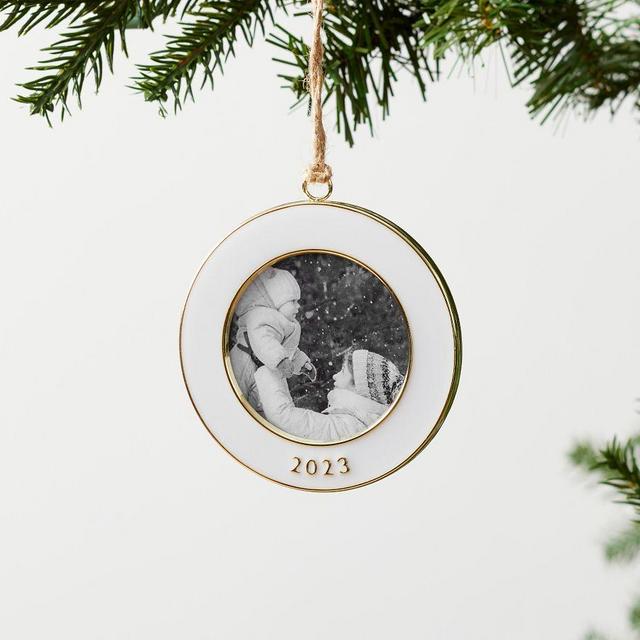 Dated Enamel Frame Ornament 2023, Round, White