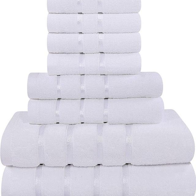 Utopia Towels White Towel Set 8-Piece - Viscose Stripe Towels - 600 GSM Ring Spun Cotton - Highly Absorbent Towels (Pack of 8)