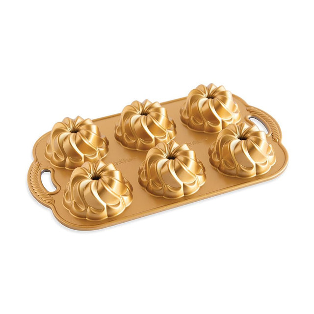 Nordic Ware Pirouette 6 Cavity Bundtlette, 3.75 Cup Capacity, Gold