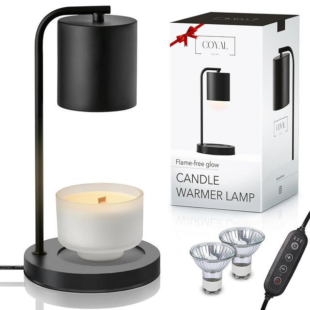 Candle Warmer Lamp with Timer and Dimmer & Includes 2 Bulbs, Electric Wax Candle Lamp Warmer for Jar Candles, Home Decor Aesthetic, and House Warming Gifts - Black