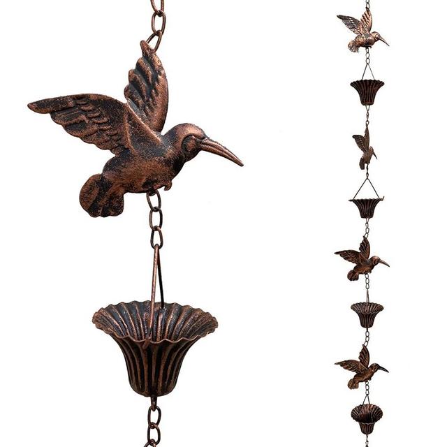 Aifeorzo 8.5FT Rain Chain, Hummingbird Rain Chains for Gutters, Functional and Decorative Replacement Downspout Chain for Outside, Metal Garden Rainwater Diverter Catcher Chains, Antique Copper