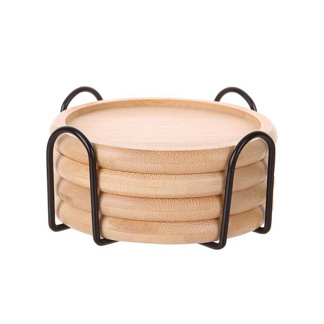 LanZhiYa Bamboo 4 inch coaster [4 pcs] Coasters with Holder - Drinking Coasters - Cup Mat for Drinks - Live for Hot or Cold Drink - Non-slip and non-stick,Suitable for Kinds Cups and Living Room Decor