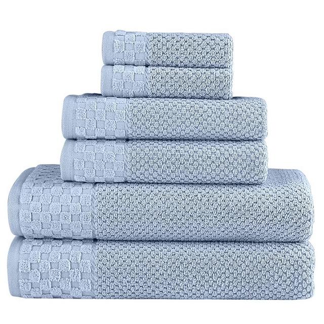 Classic Turkish Towels Premium Cotton Textured 6 PC Towel Set - Soft, Absorbent, Quick-Dry Luxury Towels Made with 100% Turkish Cotton, Waffle Weave Design (Blue)