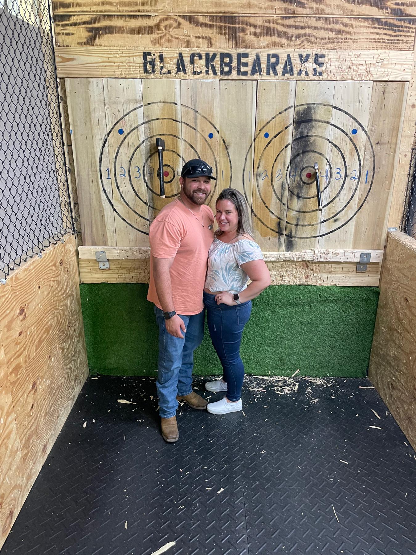 We kicked off our ABC Date Night Challenge with A for Axe Throwing. Guess who had gotten the bullseye in this photo?!?