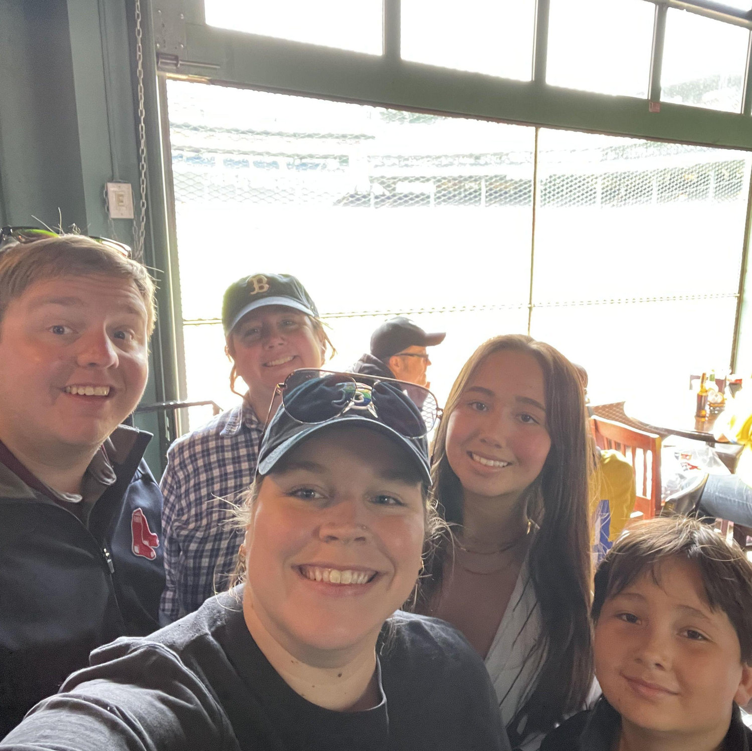 Jason, Auntie Kelly, Carol, Sophie, & Xander at the Bleacher Bar
