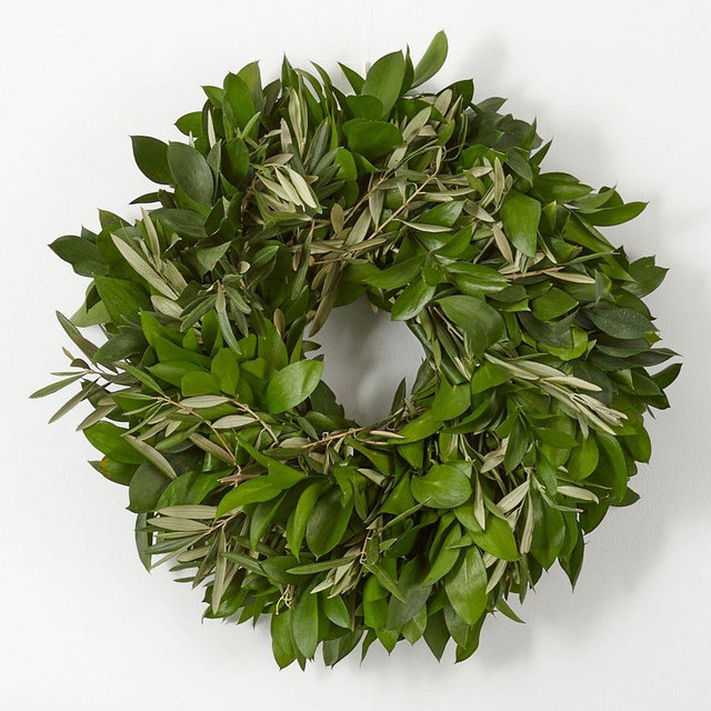 Israeli Ruscus and Olive Wreath, 20in