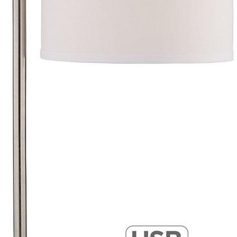 Colby Brushed Nickel Desk Lamp with Outlet and USB Port