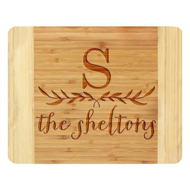 Stamp Out Big Initial and Leaves 11-Inch x 14-Inch Bamboo Cutting Board