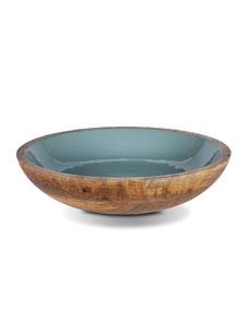 G G CollectionEnamel Mango Wood Bowl, Pearl Blue