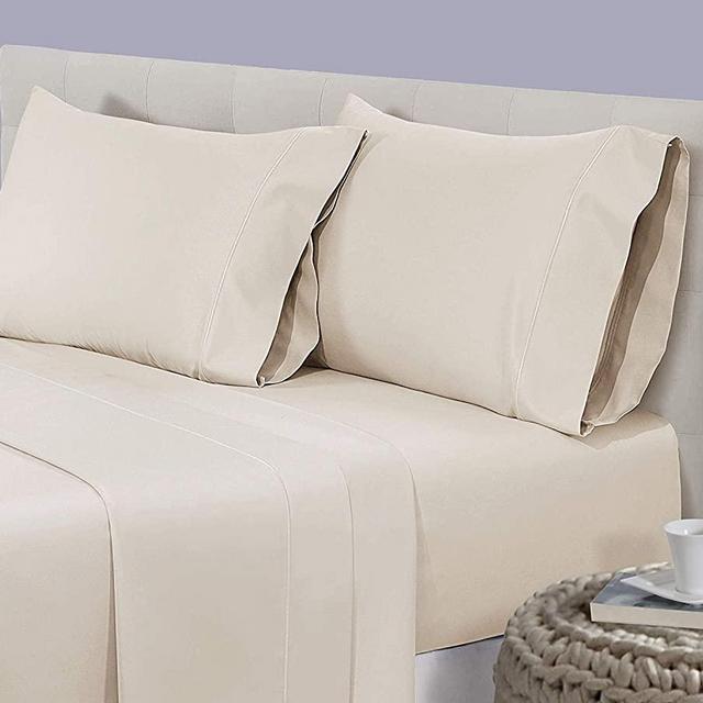 CHATEAU HOME COLLECTION 4-Piece Sheet Set 16 inch Deep Pockets (fits Upto 18" mattresses) 800 Thread Count 100% Egyptian Cotton Solid Sateen Weave Hotel Luxury Soft Comfort Bedding (Queen, Cameo)