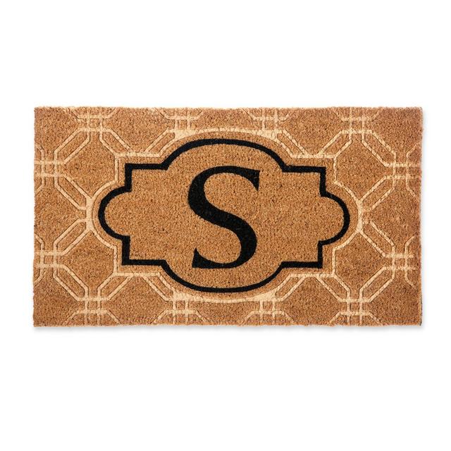 Evergreen Embossed Flocked Monogram Letter "S" Door Mat Insert in Black