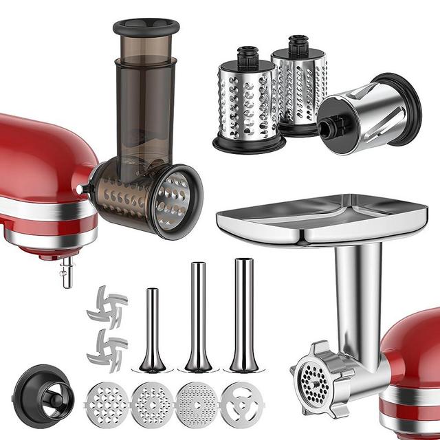 Meat Grinder & Slicer Shredder Attachment for Kitchenaid Stand Mixer, Includes Metal Meat Grinder, Sausage Stuffer, Meatball Accessories, Slicer Shredder Set for Kitchenaid Mixer Attachments By GVODE
