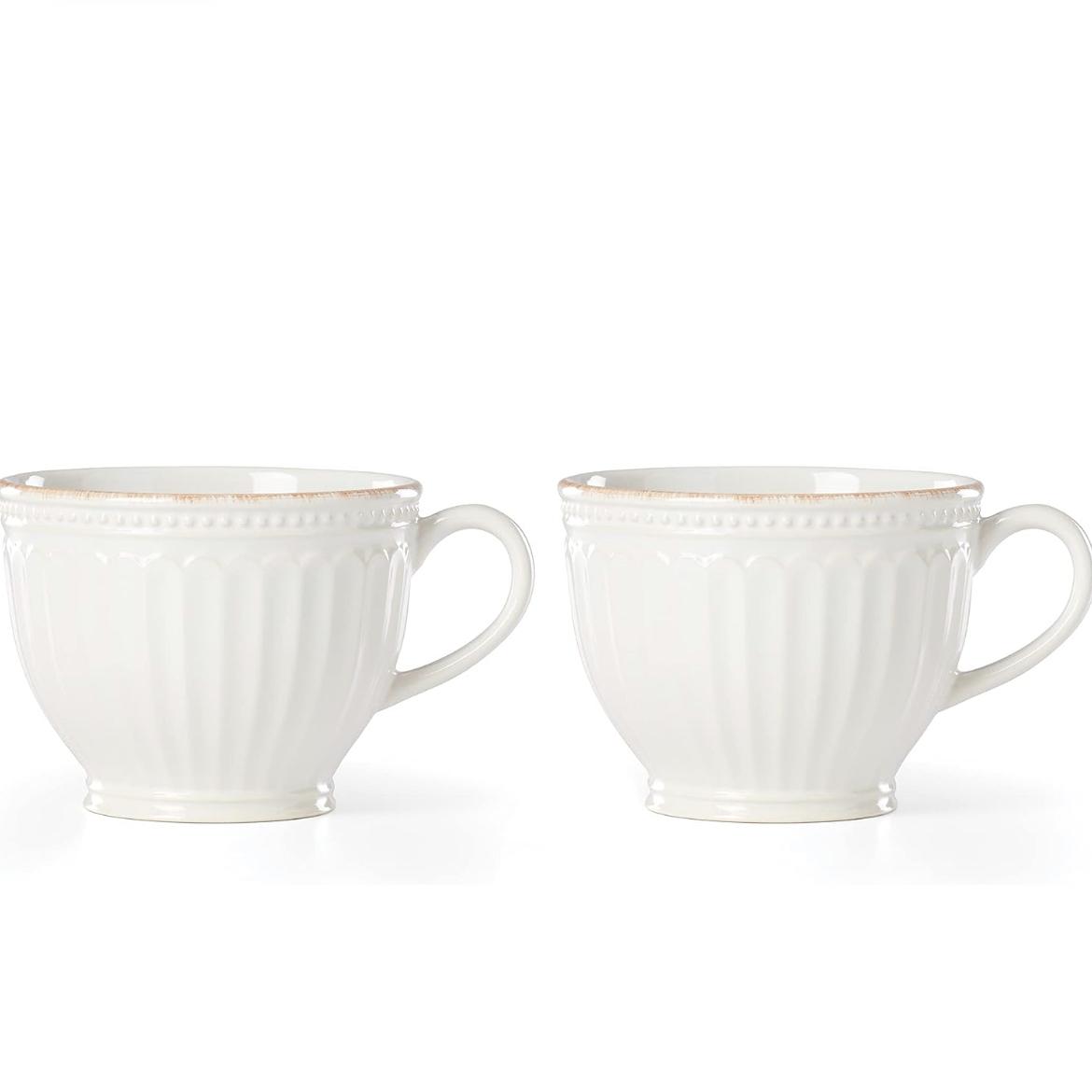 Lenox French Perle Groove 2-Piece Latte Mug Set, 2.30 LB, White