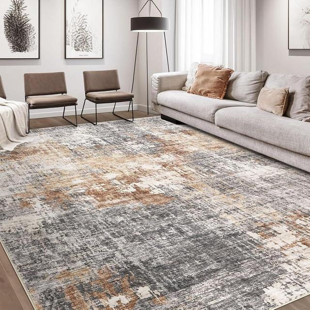 DMOYEST Area Rug Living Room Rugs - 8x10 Washable Large Soft Indoor Neutral Modern Abstract Low Pile Rug Carpet for Bedroom Dining Room Farmhouse Home Office - Grey Brown