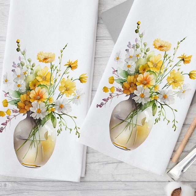 Yellow Wild Floral Dish Towel