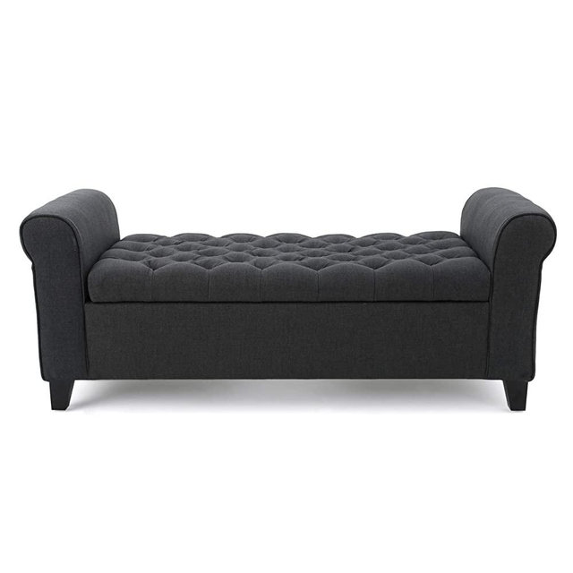 Christopher Knight Home Keiko Fabric Armed Storage Bench, Dark Grey