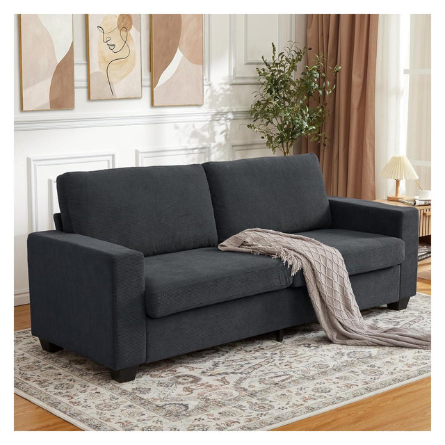 Modern Sofa, Oversized Corduroy Couch with Washable Cover, Deep Seat 3 Seater Couch with Wide Armrest, Comfy Cloud Sofa for Living Room, Gray