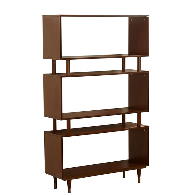 SilkWood Studio Margo 3 Tier Bookshelf, Mid Century Bookcase for Living Room, Bedroom Furniture & Home Office, Solid Wood Storage Shelves with Gold Legs, 59.5" Tall Modern Book Shelf, Walnut