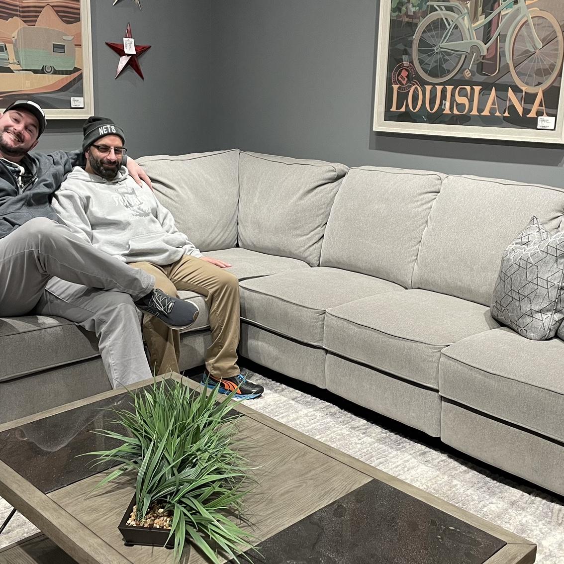 Groomsman (Josh) helping us pick out furniture for our new house