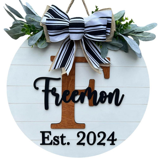 Wood front door sign Wood sign Home decor Welcome sign Sign for front door House warming gift Wedding gift ((DS015-A1) Last name-Shiplap, 18" Width)