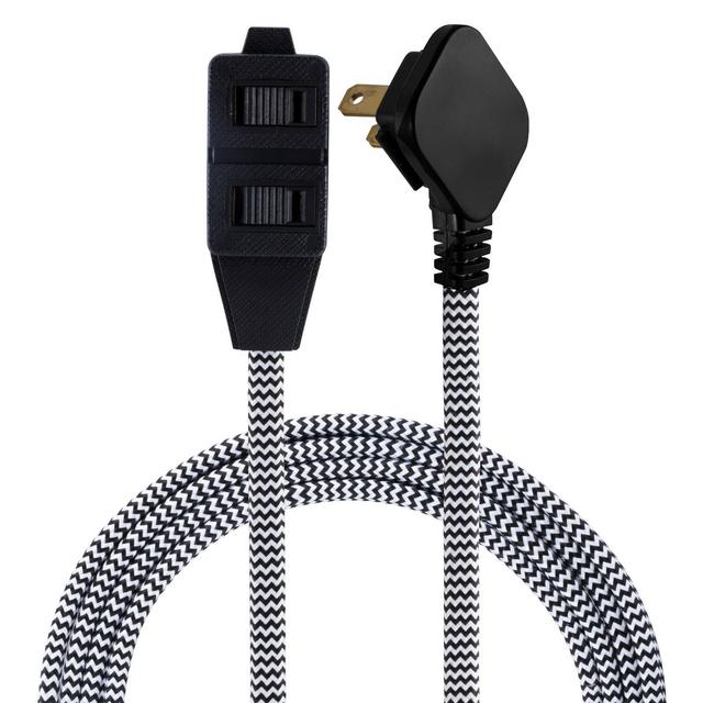 Cordinate 8' 3 Outlet Polarized Extension Cord Black/White