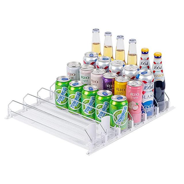 Rula Soda Can Organizer for Refrigerator, Self-Pushing Drink Organizer for Fridge, Pantry, Kitchen- White, 6 Row