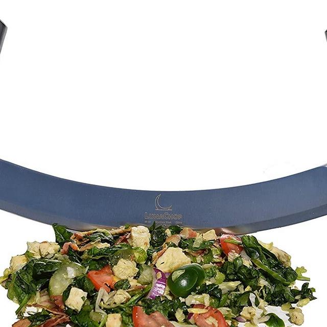 Mezzaluna Knife (Pizza Cutter) Vegetable Chopper for Chopped Salad, Industrial Pizza Rocker Knife (14 Inch Blade)