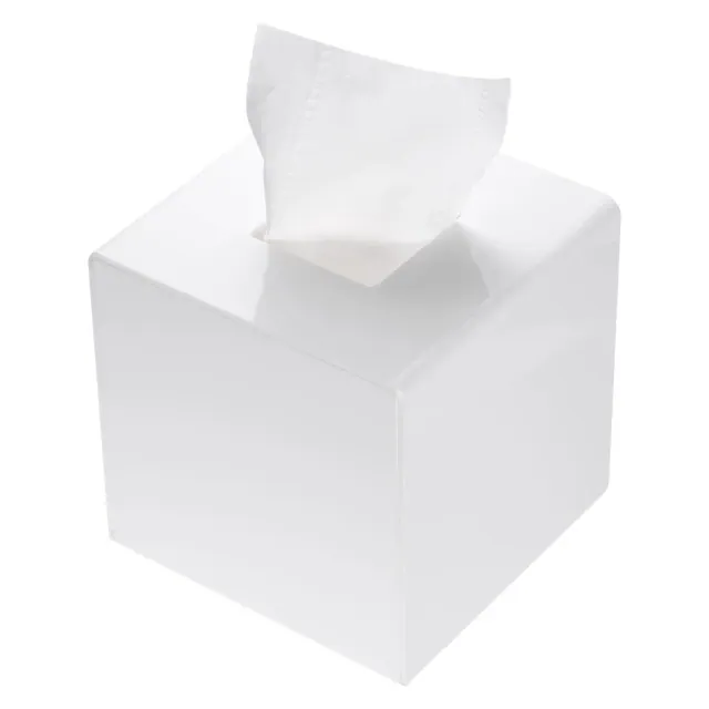 Unique Bargains Square Acrylic Cube Facial Paper Dispenser Tabletop Kitchen Tissue Box Cover with Base White
