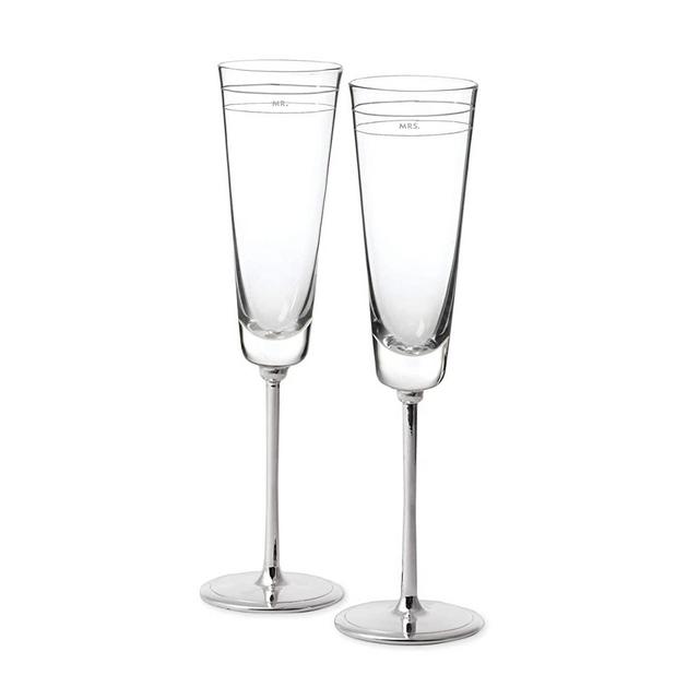 KATE SPADE Darling Point Mrs. 2Pc Champagne Flute, 1.35 LB, Metallic