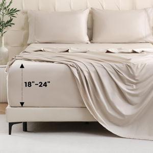 Bedlifes Extra Deep Pocket Queen Sheets 18-24 Inch-1000 Thread Count Egyptian Cotton Sheet Set-100% Pure Cotton Cooling Breathable Soft Luxury Deep Bed Sheets-4 Pieces-Sateen Weave(Linen)