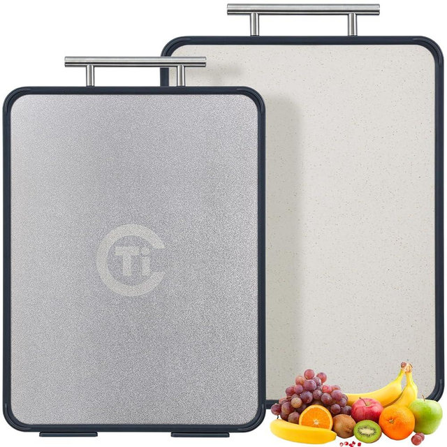 Titanium Cutting Board for Kitchen- Non Toxic Cutting Boards with Double Sided, Textured Food-Grade Pure Titanium Side for Chopping Meat, PP Side for Vegetables, Easy to Clean(14.5”×11”, 1 PC)