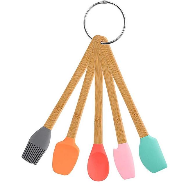 Silicone Spatula,5 Pack Mini Spatulas Scrapers with Bamboo Handle,Heat Resistant Silicone Spatula Set,Kitchen Utensils Non-Stick For Baking,Cooking,Mixing
