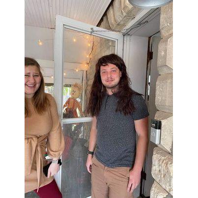 Justin sporting his soon-to-be mother-in-law's theatre wig.