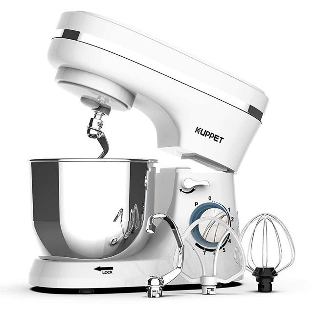 Kuppet Stand Mixers, 380W, 8-Speed Tilt-Head Electiric Food Stand Mixer with Dough Hook, Wire Whip & Beater, Pouring Shield, 4.7QT Stainless Steel Bowl. (White)