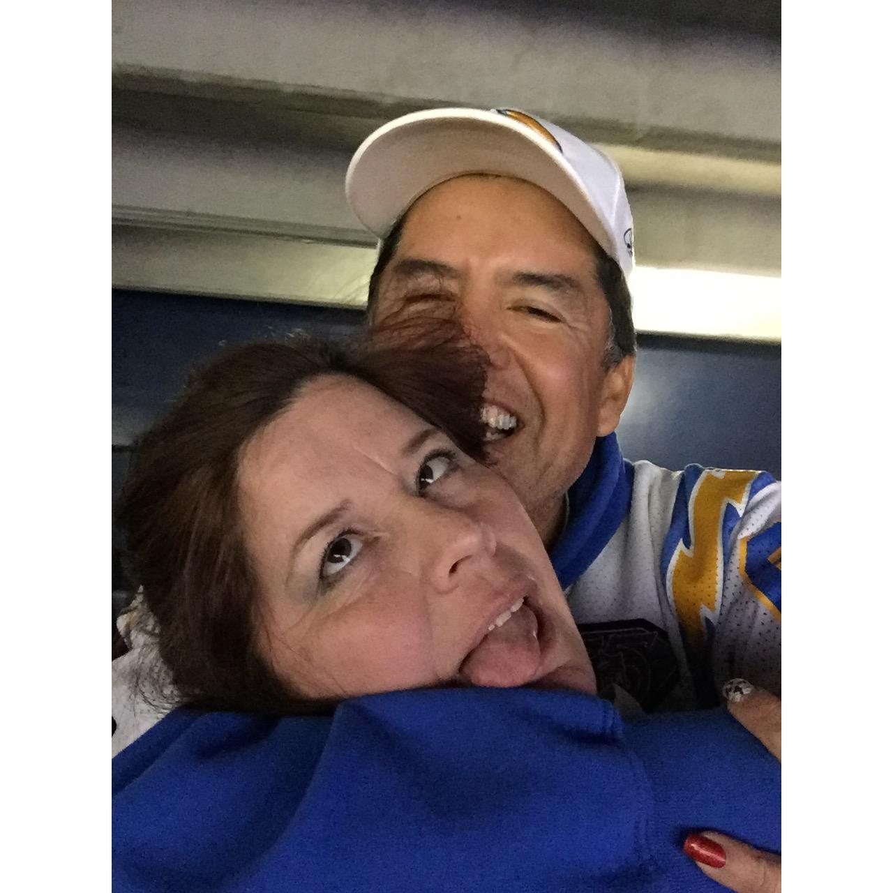 The chargers were losing of course so we had to goof around!
