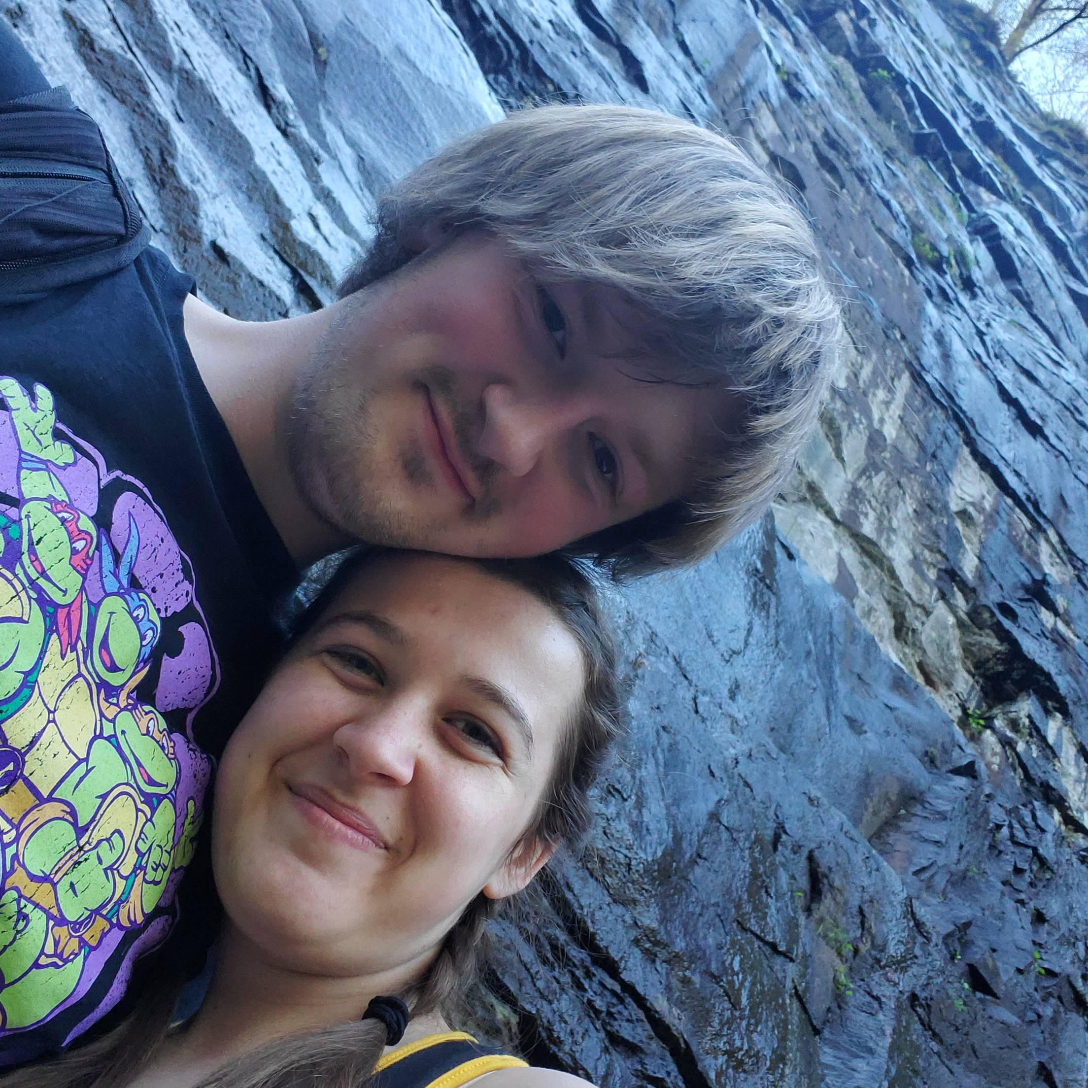 Hiking by some wet rocks
