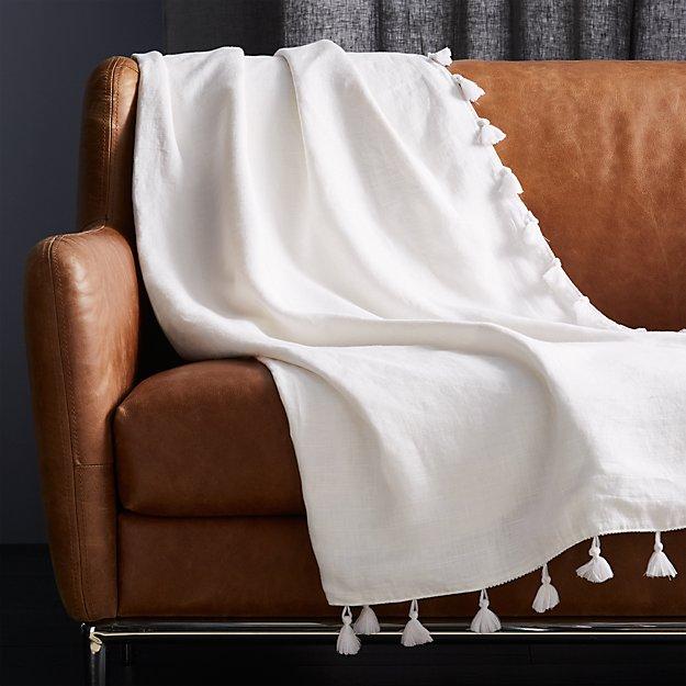Linen White Throw with Tassels