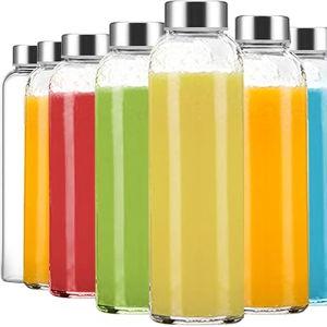 24 oz Clear Glass Juice Bottles with Lids, Reusable Refillable Water Bottles for Juicing,Refrigerator,100% Leak Proof, BPA Free,Juice Glass Set of 10