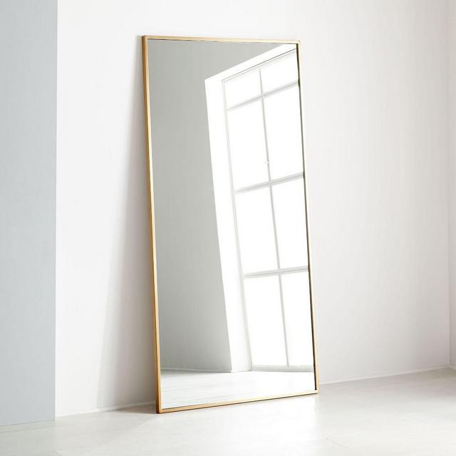Metal Frame Oversized Floor Mirror, Antique Brass